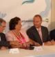 Xavier Trias, Rita Barberá, Alberto Fabra y el alcalde de Castellón, Alfonso Bataller, durante la firma del decálogo en defensa del corredor mediterráneo