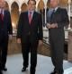 Los presidentes de las comunidades autónomas de Valencia, Alberto Fabra; Cataluña, ArturMas, y Murcia, Ramón Luis Valcárcel, a su llegada esta mañana al Palau de la Generalitat,