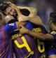 Messi celebra con sus compañeros el gol de Cesc Fábregas ante el Barça