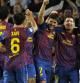 Los jugadores del Barça celebran el gol de Messi ante el Atlético de Madrid