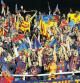 Un grupo de aficionados del Barcelona en la última final de la Copa del Rey en Mestalla; en las finales los seguidores barcelonistas suelen animar tanto o más que las hinchadas rivales