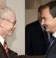 El jefe del Gobierno español, José Luis Rodríguez Zapatero, saluda al presidente del Consejo Europeo, Herman VanRompuy, con quien se entrevistó poco antes de la reanudación hoy de la Cumbre de la UE en Bruselas.