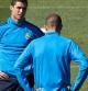 Cristiano Ronaldo y Karim Benzema en el último entrenamiento antes del partido decisivo ante el CSKA de Moscú