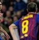 Messi señala a Iniesta tras lograr el segundo gol de su equipo ante el Getafe