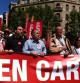 Pancarta que encabeza la protesta del Primero de Mayo en Barcelona