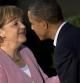 El presidente de EE.UU, Barack Obama, da la bienvenida a la canciller alemana Ángela Merkel en Camp David