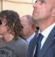 El capital del FC Barcelona, Carles Puyol (i), y el subdirector general Deportivo del Sevilla, Ramon Rodríguez Verdejo. "Monchi", en el funeral del jugador del Betis, Miki Roqué, de 23 años, fallecido el pasado domingo a causa de un cáncer y cuyo funeral celebrado hoy en Tremp se ha convertido en un multitudinario y emotivo homenaje al jugador