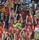 Aficionados españoles durante el partido de la fase de grupos ante Italia