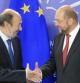 El secretario general del PSOE, Alfredo Pérez Rubalcaba, en su reunión con el presidente del Parlamento Europeo, el socialdemócrata alemán Martin Schulz.