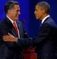 El candidato republicano Mitt Romney y el presidente Barack Obama, tras el primer debate en la Universidad de Denver