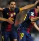 Xavi, Messi e Iniesta celebran el segundo gol del Barça