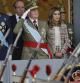 Los reyes Juan Carlos y Sofía, junto a los príncipes de Asturias, durante el desfile militar del Día de la Hispanidad de 2012