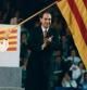 Fotografía facilitada por la editorial Planeta del expresidente del Gobierno José María Aznar (i) con Alejo Vidal-Quadras, entonces líder del PP en Catalunya, en un mitin celebrado en el Palau Sant Jordi de Barcelona durante la campaña de las elecciones municipales de mayo de 1995.