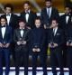 Cristiano Ronaldo, Marcelo, Sergio Ramos, Gerard Pique, Dani Alves, Iker Casillas, Radamel Falcao, Lionel Messi, Andres Iniesta, Xavi Hernandez Xabi Alonso reciben el premio al mejor once de la FIFA