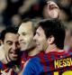 Xavi, Iniesta y Messi celebran un gol del Barça.