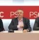 La alcaldesa de L'Hospitalet de Llobregat (Barcelona), Núria Marín; el primer secretario del PSC, Pere Navarro, y el secretario de acción política del PSC y alcalde de Cornellà de Llobregat (Barcelona), Antoni Balmon, durante la reunión hoy del secretariado y de la comisión ejecutiva del partido.