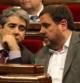 El lider de ERC, Oriol Junqueras, conversa con el conseller de Presidencia, Francesc Homs.