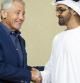 El Secretario de Defensa de EE.UU., Chuck Hagel, junto al príncipe Mohamed Bin Zayed Al-Nahyan en Abu Dhabi
