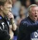 Sir Alex Ferguson y David Moyes durante un Manchester United-Everton