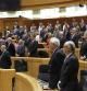 Los ministros de Educación, José Ignacio Wert, de Exteriores, José Manuel García-Margallo, y Cristóbal Montoro, junto a los senadores de la Cámara, guardan un minuto de silencio en memoria de la senadora fallecida María Asunción Burró Ferrer