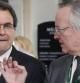 El presidente de la Generalitat, Artur Mas, junto al presidente del Cercle d'Economia, JosepPiqué (d), durante la sesión inaugural de la XXIX Reunión del Círculo de Economía de Sitges, en la que afirmado que cree que el mes de mayo "será uno de los mejores de los últimos diez meses en cuanto a reducción del paro".