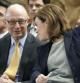 La vicepresidenta del Gobierno, Soraya Sáenz de Santamaría, conversa con el ministro de Hacienda y Administraciones Públicas, Cristóbal Montoro, durante mesa de trabajo sobre la reforma de las administraciones públicas, que aprobará el viernes el Consejo de Ministros, celebrada esta mañana en el Palacio de la Moncloa.