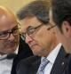 Lluís Corominas y Josep Rull, hombres fuertes de CDC, junto al presidente de la Generalitat y del partido, Artur Mas