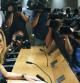 La exministra de Defensa Carme Chacón (PSC) atiende a los medios al inicio de su comparecencia pública, hoy en el Congreso de los Diputados, para anunciar que deja su escaño. La exministra se marcha a Miami donde el próximo curso dará clases sobre sistemas políticos comparados en la universidad Miami Dade College.