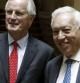 El ministro de Asuntos Exteriores y de Cooperación, José Manuel García-Margallo, junto al comisario responsable del Mercado Interior y los Servicios, Michel Barnier, hoy en el Palacio de Viana de Madrid