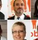 De izquierda a derecha, de arriba a abajo; Jordi Martí, Jaume Collboni, Rocío Martínez-Sampere, Laia Bonet, Carmen Andrés y Manel Fernández, candidatos a las primarias del PSC