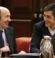 El secretario general del PSOE, Alfredo Pérez Rubalcaba, junto al secretario general del Grupo Parlamentario Socialista en el Congreso de los Diputados, Eduardo Madina