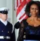 Michelle Obama con el diseño de Carolina Herrera que lució durante la cena cena de Estado del presidente francés, François Hollande