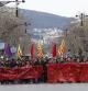 Aspecto de la manifestación de estudiantes universitarios y de secundaria de Catalunya a su paso por el Passeig de Gràcia