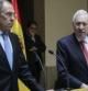 El ministro español de Asuntos Exteriores, José Manuel García-Margallo, y su homólogo ruso, Serguei Lavrov, durante la rueda de prensa que han ofrecido, tras la reunión que han mantenido hoy en Madrid en la que han abordado la crisis que atraviesa Ucrania por la incursión militar rusa en este país.