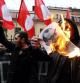 Enemigo. El retrato del ultra neonazi Bandera arde durante la protesta de prorrusos del lunes en San Petesburgo