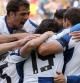Los jugadores del Espanyol celebran su primer gol ante Osasuna durante el partido de la trigésima séptima jornada de liga en Primera División que se disputa en el estadio de Cornellá-El Prat
