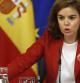 La vicepresidenta del Gobierno, Soraya Sáenz de Santamaría, durante la rueda de prensa ofrecida tras la reunión del Consejo de Ministros, hoy en el Palacio de la Moncloa, en Madrid.
