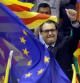 El presidente de la Generalitat y de CiU, Artur Mas, al comienzo del mitin final de la campaña de las elecciones europeas que se celebra esta noche en Barcelona