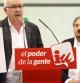El coordinador general de IU, Cayo Lara y el "número uno" de la lista europeas de IU, Willy Meyer, durante la rueda de prensa que ofrecieron en Madrid para valorar los resultados de las elecciones europeas