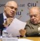 El expresidente catalán y fundador de CDC, Jordi Pujol y el líder de Unió, Josep Antoni Duran Lleida, durante la reunión de la Comisión Ejecutiva Nacional de CiU, en la que analizaron los resultados de las elecciones europeas y en la que han apelado al gobierno a "mover ficha" tras la victoria de las fuerzas pro consulta.