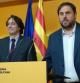 Jordi Portabella, acompañado de Oriol Junqueras, al inicio de la rueda de prensa en la que ha anunciado su retirada de la política municipal