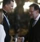 Los reyes Felipe VI y Letizia saludan al presidente del Gobierno, Mariano Rajoy, en la recepción a los representantes instucionales en el Palacio Real