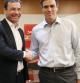 Pedro Sánchez con Tomás Gómez en la sede del Psoe