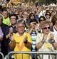 Oriol Junqueras de ERC, Joan Josep Nuet y la esposas del presidente Artur Mas, Helena Rakosnik, durante la concentración convocada por la plataforma "Ara es l'hora"