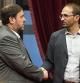 Oriol Junqueras (ERC) y Joan Herrera (ICV), en un encuentro en el Parlament