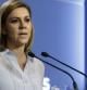 La secretaria general del PP, María Dolores de Cospedal, durante la rueda de prensa que ofreció tras la reunión del comité de dirección del partido, hoy en Madrid, en la que ha descartado cambios en la estructura interna de su partido y ha subrayado que el PP ha actuado con "contundencia" ante las personas de su partido implicadas en casos de corrupción.