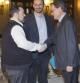 El president Artur Mas saluda a Joan Herrera y Joan Mena, representantes de ICV y EUiA, antes de la reunión que ambos han mantenido en el Parlament