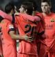 Los jóvenes del Barça celebran el gol de Sergi Roberto ante el Elche