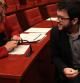 El diputado de ERC, Pere Aragonès, y la socialista Marina Geli, durante la Comisión de Asuntos Institucionales del departamento de Presidència