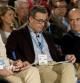 El presidente de la Comunidad de Madrid, IgnacioGonzález (i), junto al ministro de Economía, Luis de Guindos (d), durante su intervención en la mesa de debate sobre competitividad, que ha moderado el secretario general del Grupo Popular en el Senado, Antolín Sanz (c), durante la segunda jornada de la convención nacional del PP.